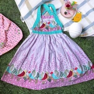 Girls Bird Print Sundress Lilac Pink Crossback Size 4T (No Tag)